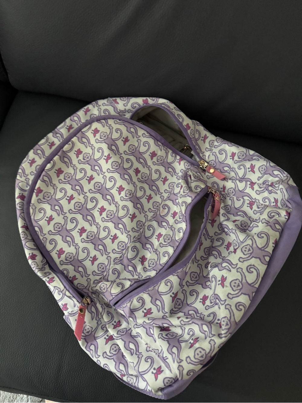Roller Rabbit Lilac Monkey Print Backpack - Purple/White